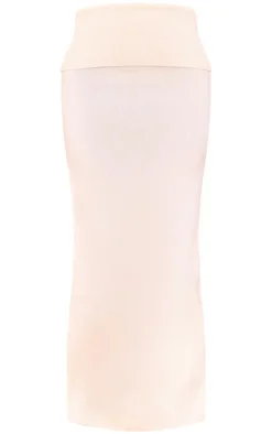 PrettyLittleThing Petite Knitted Fold Over Waistband Maxi Skirt Cream