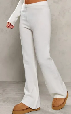 Hot PrettyLittleThing Petite Knitted High Waisted Flares Cream