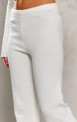 Hot PrettyLittleThing Petite Knitted High Waisted Flares Cream