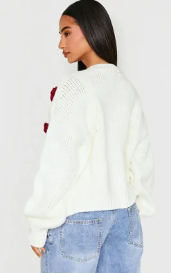 PrettyLittleThing Cardigans*Petite Knitted Slouchy Cardigan With Flower Trims