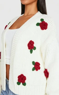 PrettyLittleThing Cardigans*Petite Knitted Slouchy Cardigan With Flower Trims