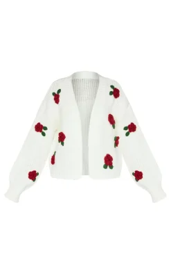 PrettyLittleThing Cardigans*Petite Knitted Slouchy Cardigan With Flower Trims