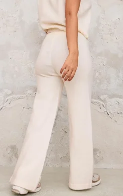 Petite Cream Marl Soft Knit Wide Leg Pants