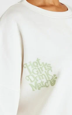 Petite Cream Matcha Graphic Oversized Sweatshirt