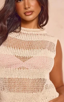 PrettyLittleThing Sleeveless Tops*Petite Open Knit Sleeveless Long Top