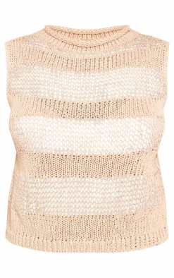 PrettyLittleThing Sleeveless Tops*Petite Open Knit Sleeveless Long Top