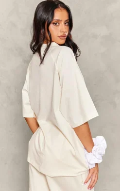 Outlet PrettyLittleThing Petite Oversized T-shirt Cream