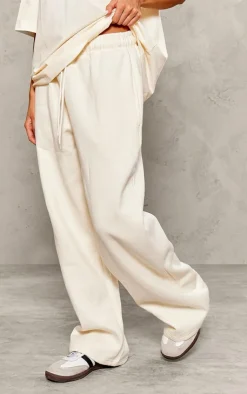 Discount PrettyLittleThing Petite Oversized Wide Leg Sweatpants Cream