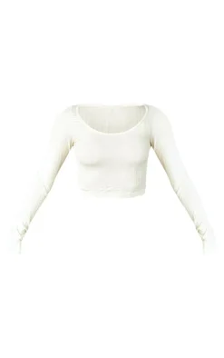 Clearance PrettyLittleThing Petite Pointelle Contour Long Sleeve Top Cream