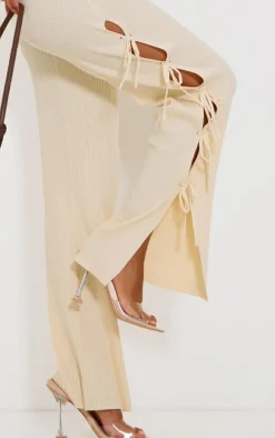 Petite Cream Rib Knit Open Back Tie Leg Jumpsuit