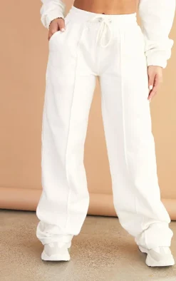 Discount PrettyLittleThing Petite Seam Detail Wide Leg Sweatpants Cream