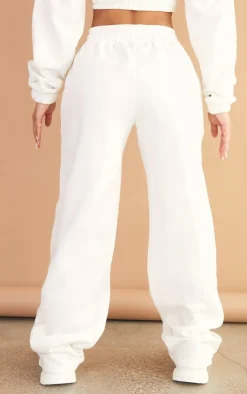 Discount PrettyLittleThing Petite Seam Detail Wide Leg Sweatpants Cream