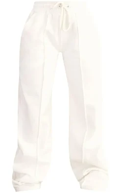 Discount PrettyLittleThing Petite Seam Detail Wide Leg Sweatpants Cream