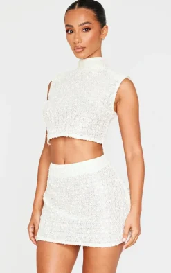 Best PrettyLittleThing Petite Sequin Mini Skirt Cream