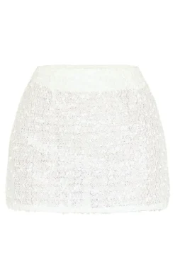 Best PrettyLittleThing Petite Sequin Mini Skirt Cream