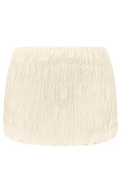 Discount PrettyLittleThing Petite Shirred Mini Skirt Cream
