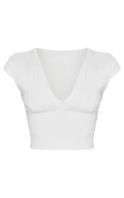 PrettyLittleThing Snatched*Petite Snatched Sculpt V Neck Crop Top