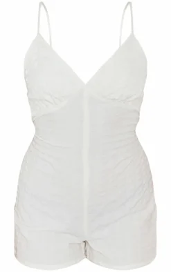 Petite Cream Textured Cup Detail Romper