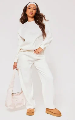 Online PrettyLittleThing Petite Wide Leg Sweatpants Cream