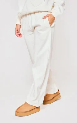 Online PrettyLittleThing Petite Wide Leg Sweatpants Cream