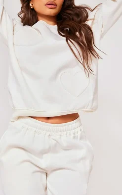 Online PrettyLittleThing Petite Wide Leg Sweatpants Cream