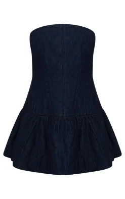 Petite Denim Puffball Mini Dress-PrettyLittleThing Online