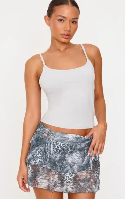 Petite Dark Grey Crushed Lace Ruched Detail Mini Skirt