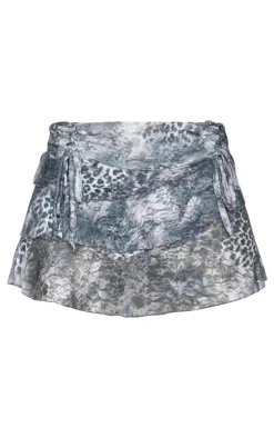 Petite Dark Grey Crushed Lace Ruched Detail Mini Skirt