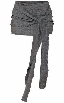 Clearance PrettyLittleThing Petite Textured Tie Front Mini Skirt Dark Grey