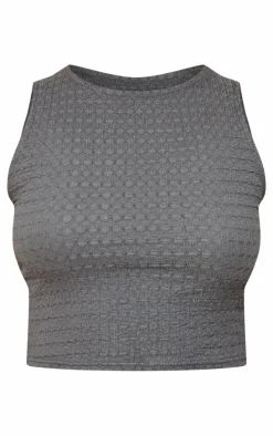 Petite Dark Grey Textured Racer Crop Top