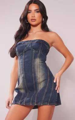 Petite Seam Front Denim Mini Dress-PrettyLittleThing Best