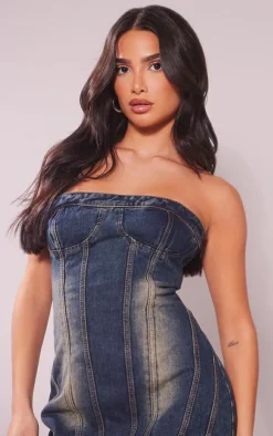 Petite Seam Front Denim Mini Dress-PrettyLittleThing Best