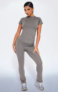 Petite Dark Olive Knitted Flared Pants