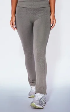 Petite Dark Olive Knitted Flared Pants