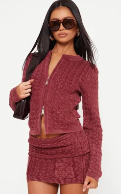 PrettyLittleThing Knitted Two Piece Sets*Petite Cable Knit Jacket