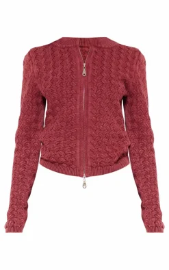 PrettyLittleThing Knitted Two Piece Sets*Petite Cable Knit Jacket