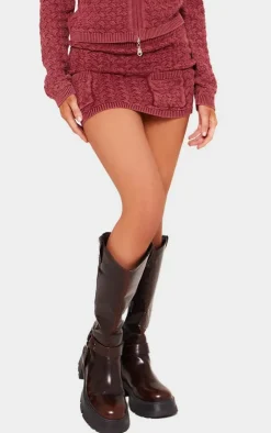 Outlet PrettyLittleThing Petite Cable Knit Pocket Mini Skirt Dark Red
