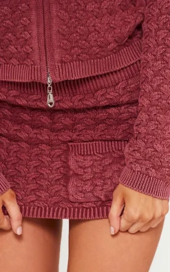 Outlet PrettyLittleThing Petite Cable Knit Pocket Mini Skirt Dark Red