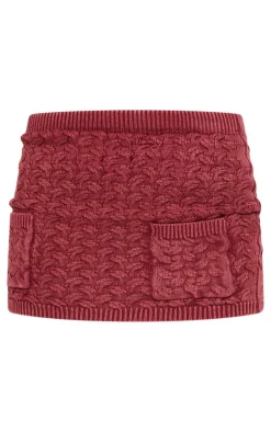 Outlet PrettyLittleThing Petite Cable Knit Pocket Mini Skirt Dark Red