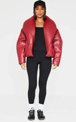 PrettyLittleThing Puffer Jackets*Petite Exaggerated Collar PU Puffer Coat