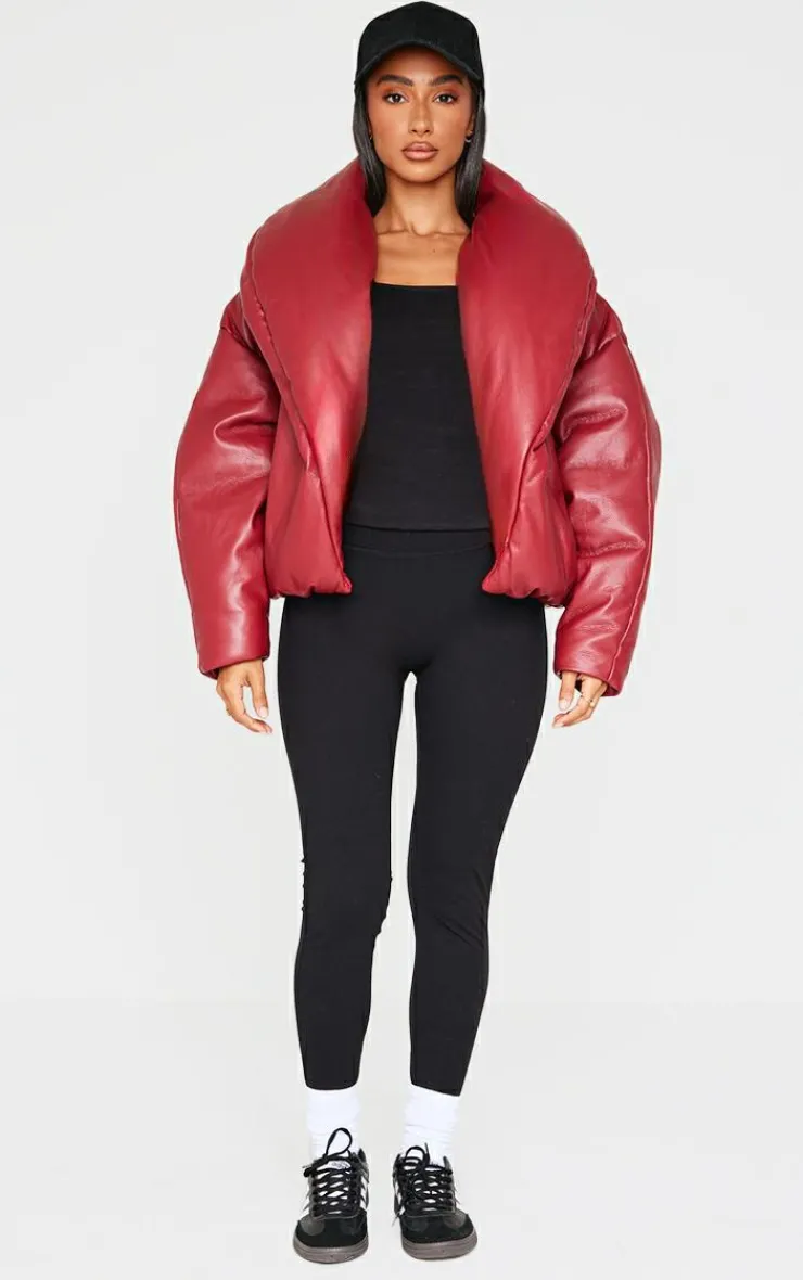 PrettyLittleThing Puffer Jackets*Petite Exaggerated Collar PU Puffer Coat