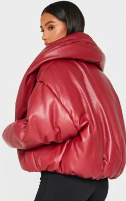 PrettyLittleThing Puffer Jackets*Petite Exaggerated Collar PU Puffer Coat