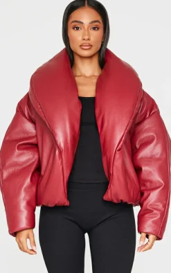PrettyLittleThing Puffer Jackets*Petite Exaggerated Collar PU Puffer Coat
