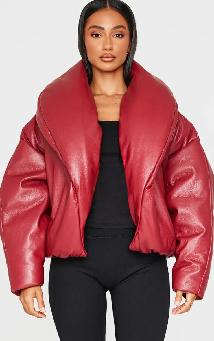 PrettyLittleThing Puffer Jackets*Petite Exaggerated Collar PU Puffer Coat