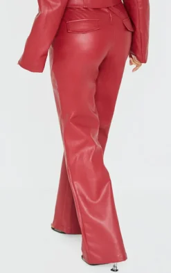 Best PrettyLittleThing Petite Faux Leather Flared Pants Dark Red