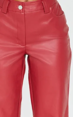 Best PrettyLittleThing Petite Faux Leather Flared Pants Dark Red