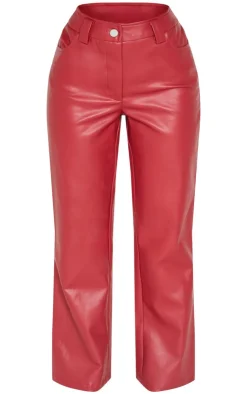 Best PrettyLittleThing Petite Faux Leather Flared Pants Dark Red