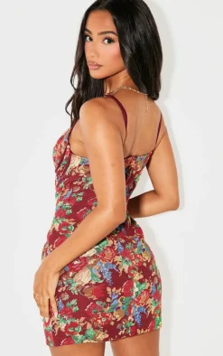 Petite Floral Jacquard Strappy Mini Dress-PrettyLittleThing New