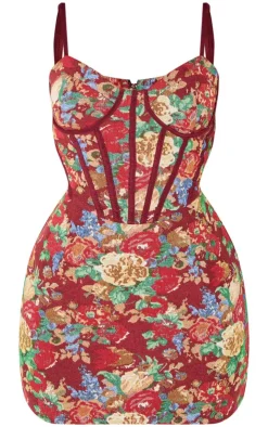 Petite Floral Jacquard Strappy Mini Dress-PrettyLittleThing New