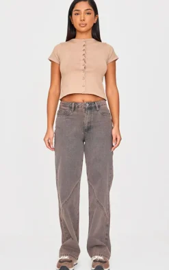 PrettyLittleThing Thanksgiving Outfits*Petite Dark Seam Detail Straight Leg Jeans